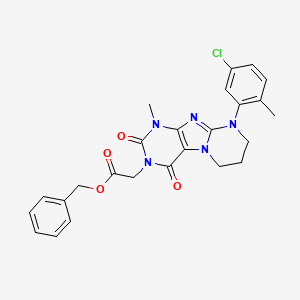 molecular formula C25H24ClN5O4 B2549878 benzyl 2-(9-(5-chloro-2-methylphenyl)-1-methyl-2,4-dioxo-1,2,6,7,8,9-hexahydropyrimido[2,1-f]purin-3(4H)-yl)acetate CAS No. 887458-66-4