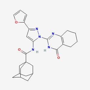 molecular formula C26H29N5O3 B2549888 (3r,5r,7r)-N-(3-(furan-2-yl)-1-(4-oxo-3,4,5,6,7,8-hexahydroquinazolin-2-yl)-1H-pyrazol-5-yl)adamantane-1-carboxamide CAS No. 1207017-77-3