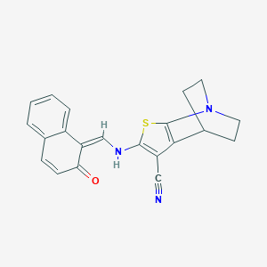 molecular formula C21H17N3OS B254990 4-[[(Z)-(2-oxonaphthalen-1-ylidene)methyl]amino]-3-thia-1-azatricyclo[5.2.2.02,6]undeca-2(6),4-diene-5-carbonitrile 
