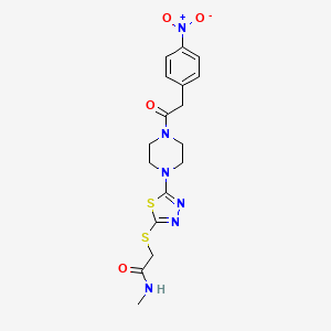 molecular formula C17H20N6O4S2 B2549934 N-methyl-2-((5-(4-(2-(4-nitrophenyl)acetyl)piperazin-1-yl)-1,3,4-thiadiazol-2-yl)thio)acetamide CAS No. 1105226-58-1