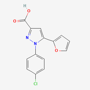 molecular formula C14H9ClN2O3 B2549938 1-(4-chlorophenyl)-5-(furan-2-yl)-1H-pyrazole-3-carboxylic acid CAS No. 956769-53-2