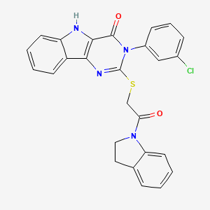 molecular formula C26H19ClN4O2S B2549957 3-(3-chlorophenyl)-2-((2-(indolin-1-yl)-2-oxoethyl)thio)-3H-pyrimido[5,4-b]indol-4(5H)-one CAS No. 536712-60-4