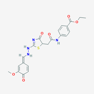 molecular formula C22H22N4O6S B254999 ethyl 4-[[2-[2-[2-[(E)-(3-methoxy-4-oxocyclohexa-2,5-dien-1-ylidene)methyl]hydrazinyl]-4-oxo-1,3-thiazol-5-yl]acetyl]amino]benzoate 