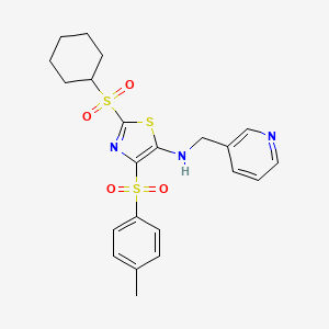 molecular formula C22H25N3O4S3 B2550024 2-(cyclohexanesulfonyl)-4-(4-methylbenzenesulfonyl)-N-[(pyridin-3-yl)methyl]-1,3-thiazol-5-amine CAS No. 875158-76-2