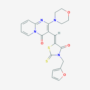 molecular formula C21H18N4O4S2 B255010 3-{[3-(2-furylmethyl)-4-oxo-2-thioxo-1,3-thiazolidin-5-ylidene]methyl}-2-(4-morpholinyl)-4H-pyrido[1,2-a]pyrimidin-4-one 