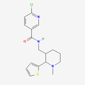 molecular formula C17H20ClN3OS B2550113 6-Chloro-N-[(1-methyl-2-thiophen-2-ylpiperidin-3-yl)methyl]pyridine-3-carboxamide CAS No. 1385330-47-1