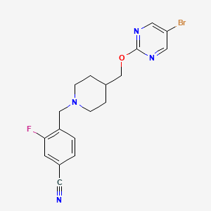 molecular formula C18H18BrFN4O B2550117 4-[[4-[(5-Bromopyrimidin-2-yl)oxymethyl]piperidin-1-yl]methyl]-3-fluorobenzonitrile CAS No. 2379977-68-9
