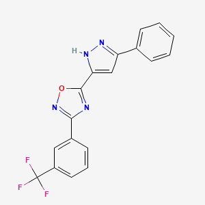 molecular formula C18H11F3N4O B2550127 5-(3-苯基-1H-吡唑-5-基)-3-[3-(三氟甲基)苯基]-1,2,4-恶二唑 CAS No. 1239483-83-0