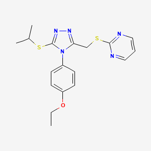 molecular formula C18H21N5OS2 B2550146 2-[[4-(4-Ethoxyphenyl)-5-propan-2-ylsulfanyl-1,2,4-triazol-3-yl]methylsulfanyl]pyrimidine CAS No. 868221-52-7