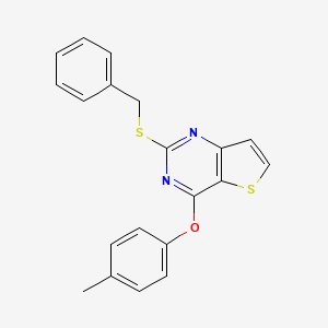 molecular formula C20H16N2OS2 B2550180 2-(Benzylsulfanyl)-4-(4-methylphenoxy)thieno[3,2-d]pyrimidine CAS No. 478067-49-1