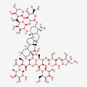 molecular formula C83H130O46 B2550188 (2S,3S,4S,5R,6R)-6-[[(3S,4S,6aR,6bS,8R,8aR,12aS,14bR)-8a-[(2S,3R,4S,5S,6R)-5-acetyloxy-3-[(2S,3R,4S,5S,6S)-5-[(2S,3R,4S,5R)-4-[(2S,3R,4R)-3,4-dihydroxy-4-(hydroxymethyl)oxolan-2-yl]oxy-3,5-dihydroxyoxan-2-yl]oxy-3-hydroxy-6-methyl-4-[(2S,3R,4S,5S,6R)-3,4,5-trihydroxy-6-(hydroxymethyl)oxan-2-yl]oxyoxan-2-yl]oxy-6-methyl-4-[(2S,3R,4R,5R,6S)-3,4,5-trihydroxy-6-methyloxan-2-yl]oxyoxan-2-yl]oxycarbonyl-4-formyl-8-hydroxy-4,6a,6b,11,11,14b-hexamethyl-1,2,3,4a,5,6,7,8,9,10,12,12a,14,14a-tetradecahydropicen-3-yl]oxy]-3-hydroxy-5-[(2S,3R,4S,5R,6R)-3,4,5-trihydroxy-6-(hydroxymethyl)oxan-2-yl]oxy-4-[(2S,3R,4S,5R)-3,4,5-trihydroxyoxan-2-yl]oxyoxane-2-carboxylic acid CAS No. 208933-54-4