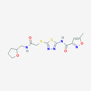 molecular formula C14H17N5O4S2 B2550190 5-methyl-N-(5-((2-oxo-2-(((tetrahydrofuran-2-yl)methyl)amino)ethyl)thio)-1,3,4-thiadiazol-2-yl)isoxazole-3-carboxamide CAS No. 1219904-18-3
