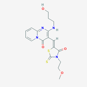 molecular formula C18H20N4O4S2 B255020 2-[(3-hydroxypropyl)amino]-3-{(Z)-[3-(2-methoxyethyl)-4-oxo-2-thioxo-1,3-thiazolidin-5-ylidene]methyl}-4H-pyrido[1,2-a]pyrimidin-4-one 