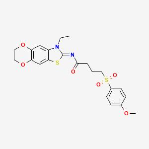 molecular formula C22H24N2O6S2 B2550203 (E)-N-(3-ethyl-6,7-dihydro-[1,4]dioxino[2',3':4,5]benzo[1,2-d]thiazol-2(3H)-ylidene)-4-((4-methoxyphenyl)sulfonyl)butanamide CAS No. 941987-40-2