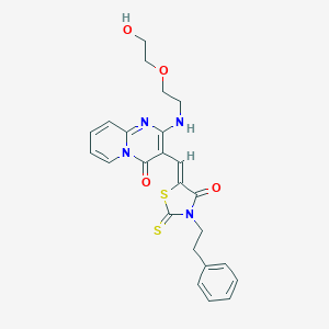 molecular formula C24H24N4O4S2 B255021 2-{[2-(2-hydroxyethoxy)ethyl]amino}-3-{(Z)-[4-oxo-3-(2-phenylethyl)-2-thioxo-1,3-thiazolidin-5-ylidene]methyl}-4H-pyrido[1,2-a]pyrimidin-4-one 