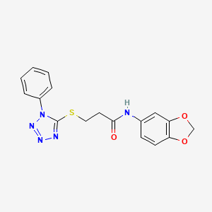 molecular formula C17H15N5O3S B2550212 N-(benzo[d][1,3]dioxol-5-yl)-3-((1-phenyl-1H-tetrazol-5-yl)thio)propanamide CAS No. 303788-23-0