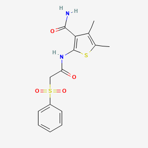 molecular formula C15H16N2O4S2 B2550216 4,5-Dimethyl-2-(2-(phenylsulfonyl)acetamido)thiophene-3-carboxamide CAS No. 896291-00-2