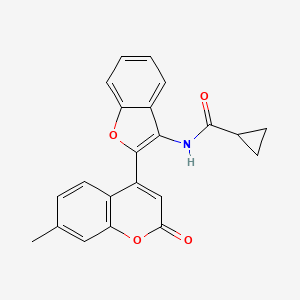molecular formula C22H17NO4 B2550225 N-[2-(7-甲基-2-氧代-2H-色满-4-基)-1-苯并呋喃-3-基]环丙烷甲酰胺 CAS No. 903184-79-2
