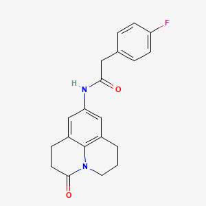 molecular formula C20H19FN2O2 B2550231 2-(4-fluorophenyl)-N-(3-oxo-1,2,3,5,6,7-hexahydropyrido[3,2,1-ij]quinolin-9-yl)acetamide CAS No. 898455-29-3