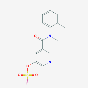 molecular formula C14H13FN2O4S B2550238 3-Fluorosulfonyloxy-5-[methyl-(2-methylphenyl)carbamoyl]pyridine CAS No. 2418678-36-9