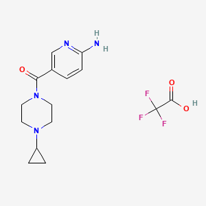molecular formula C15H19F3N4O3 B2550272 5-(4-Cyclopropylpiperazine-1-carbonyl)pyridin-2-amine, trifluoroacetic acid CAS No. 1803607-26-2