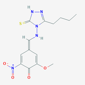 molecular formula C14H17N5O4S B255028 (4Z)-4-[[(3-butyl-5-sulfanylidene-1H-1,2,4-triazol-4-yl)amino]methylidene]-2-methoxy-6-nitrocyclohexa-2,5-dien-1-one 