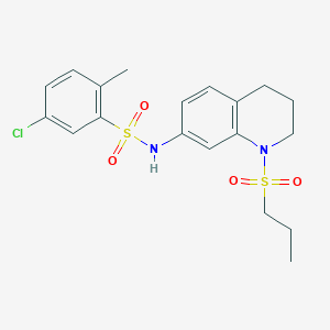 molecular formula C19H23ClN2O4S2 B2550297 5-chloro-2-methyl-N-(1-(propylsulfonyl)-1,2,3,4-tetrahydroquinolin-7-yl)benzenesulfonamide CAS No. 946353-15-7