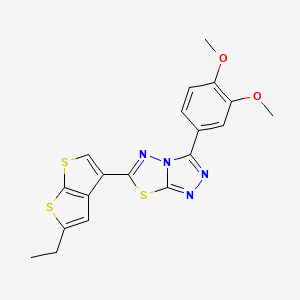 molecular formula C19H16N4O2S3 B2550317 3-(3,4-二甲氧基苯基)-6-(5-乙基噻吩并[2,3-b]噻吩-3-基)-[1,2,4]三唑并[3,4-b][1,3,4]噻二唑 CAS No. 537017-04-2