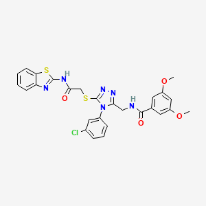 molecular formula C27H23ClN6O4S2 B2550325 N-((5-((2-(benzo[d]thiazol-2-ylamino)-2-oxoethyl)thio)-4-(3-chlorophenyl)-4H-1,2,4-triazol-3-yl)methyl)-3,5-dimethoxybenzamide CAS No. 391942-00-0