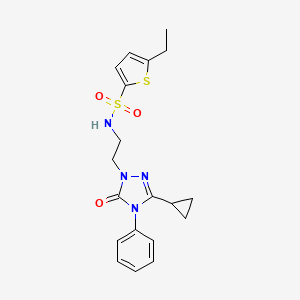 molecular formula C19H22N4O3S2 B2550364 N-(2-(3-cyclopropyl-5-oxo-4-phenyl-4,5-dihydro-1H-1,2,4-triazol-1-yl)ethyl)-5-ethylthiophene-2-sulfonamide CAS No. 1396707-19-9