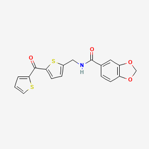 molecular formula C18H13NO4S2 B2550372 N-((5-(thiophene-2-carbonyl)thiophen-2-yl)methyl)benzo[d][1,3]dioxole-5-carboxamide CAS No. 1421526-01-3