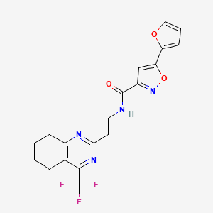 molecular formula C19H17F3N4O3 B2550382 5-(furan-2-yl)-N-(2-(4-(trifluoromethyl)-5,6,7,8-tetrahydroquinazolin-2-yl)ethyl)isoxazole-3-carboxamide CAS No. 1396863-19-6
