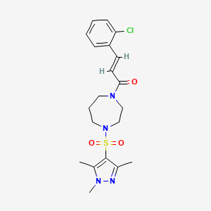 molecular formula C20H25ClN4O3S B2550393 (E)-3-(2-chlorophenyl)-1-(4-((1,3,5-trimethyl-1H-pyrazol-4-yl)sulfonyl)-1,4-diazepan-1-yl)prop-2-en-1-one CAS No. 1904645-99-3