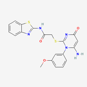 molecular formula C20H17N5O3S2 B2550404 2-((6-amino-1-(3-methoxyphenyl)-4-oxo-1,4-dihydropyrimidin-2-yl)thio)-N-(benzo[d]thiazol-2-yl)acetamide CAS No. 893987-39-8