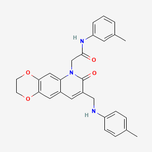 molecular formula C28H27N3O4 B2550413 N-(3-methylphenyl)-2-(8-{[(4-methylphenyl)amino]methyl}-7-oxo-2H,3H,6H,7H-[1,4]dioxino[2,3-g]quinolin-6-yl)acetamide CAS No. 894552-46-6