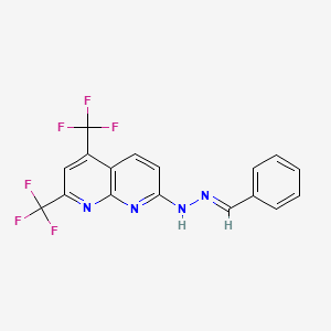 molecular formula C17H10F6N4 B2550449 benzenecarbaldehyde N-[5,7-bis(trifluoromethyl)[1,8]naphthyridin-2-yl]hydrazone CAS No. 338962-12-2