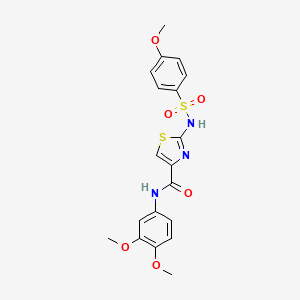 molecular formula C19H19N3O6S2 B2550461 N-(3,4-dimethoxyphenyl)-2-(4-methoxyphenylsulfonamido)thiazole-4-carboxamide CAS No. 1021065-91-7