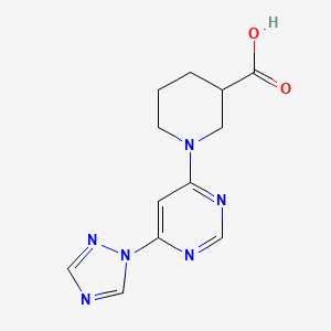 molecular formula C12H14N6O2 B2550465 1-(6-(1H-1,2,4-triazol-1-yl)pyrimidin-4-yl)piperidine-3-carboxylic acid CAS No. 1795487-80-7
