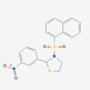 molecular formula C19H16N2O4S2 B255047 2-{3-Nitrophenyl}-3-(1-naphthylsulfonyl)-1,3-thiazolidine 
