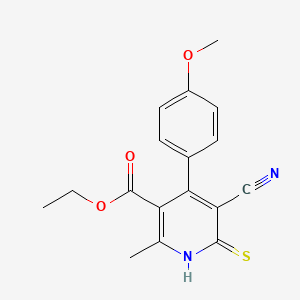 molecular formula C17H16N2O3S B2550501 Ethyl 5-cyano-4-(4-methoxyphenyl)-2-methyl-6-thioxo-1,6-dihydro-3-pyridinecarboxylate CAS No. 97651-29-1