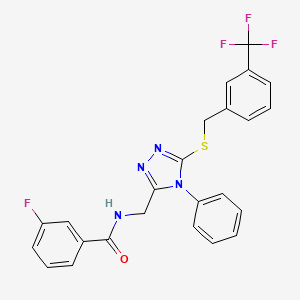 molecular formula C24H18F4N4OS B2550513 3-fluoro-N-((4-phenyl-5-((3-(trifluoromethyl)benzyl)thio)-4H-1,2,4-triazol-3-yl)methyl)benzamide CAS No. 391899-69-7