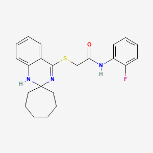 molecular formula C22H24FN3OS B2550529 N-(2-fluorophenyl)-2-{1'H-spiro[cycloheptane-1,2'-quinazoline]sulfanyl}acetamide CAS No. 893789-15-6