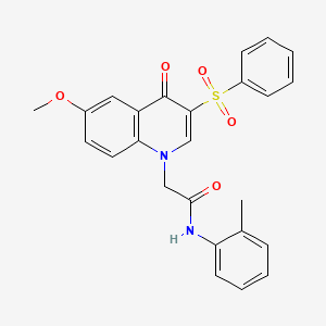 molecular formula C25H22N2O5S B2550543 2-(6-methoxy-4-oxo-3-(phenylsulfonyl)quinolin-1(4H)-yl)-N-(o-tolyl)acetamide CAS No. 902585-39-1