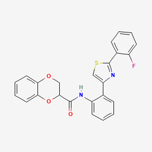 molecular formula C24H17FN2O3S B2550546 N-(2-(2-(2-fluorophenyl)thiazol-4-yl)phenyl)-2,3-dihydrobenzo[b][1,4]dioxine-2-carboxamide CAS No. 1788561-13-6