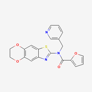 molecular formula C20H15N3O4S B2550550 N-(6,7-dihydro-[1,4]dioxino[2',3':4,5]benzo[1,2-d]thiazol-2-yl)-N-(pyridin-3-ylmethyl)furan-2-carboxamide CAS No. 895023-89-9