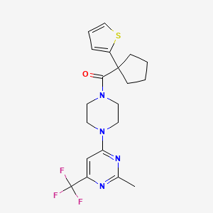 molecular formula C20H23F3N4OS B2550571 (4-(2-Methyl-6-(trifluoromethyl)pyrimidin-4-yl)piperazin-1-yl)(1-(thiophen-2-yl)cyclopentyl)methanone CAS No. 2034412-84-3