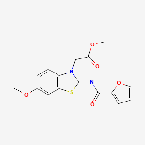 molecular formula C16H14N2O5S B2550582 Methyl 2-[2-(furan-2-carbonylimino)-6-methoxy-1,3-benzothiazol-3-yl]acetate CAS No. 865199-81-1
