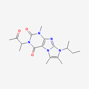 molecular formula C18H25N5O3 B2550641 1,6,7-Trimethyl-3-(1-methyl-2-oxopropyl)-8-(methylpropyl)-1,3,5-trihydro-4-imi dazolino[1,2-h]purine-2,4-dione CAS No. 919012-26-3