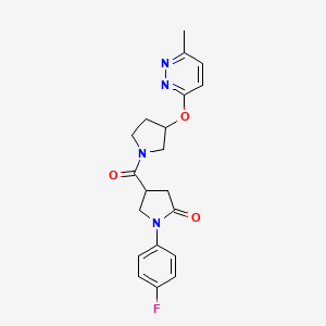molecular formula C20H21FN4O3 B2550647 1-(4-氟苯基)-4-(3-((6-甲基吡哒嗪-3-基)氧代)吡咯烷-1-羰基)吡咯烷-2-酮 CAS No. 2034452-68-9