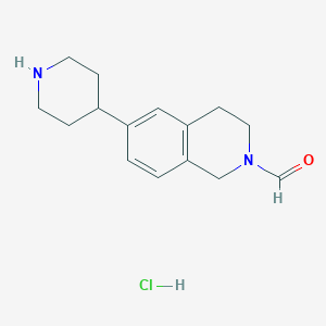molecular formula C15H21ClN2O B2550658 6-(Piperidin-4-yl)-3,4-dihydroisoquinoline-2(1H)-carbaldehyde hydrochloride CAS No. 1853217-54-5